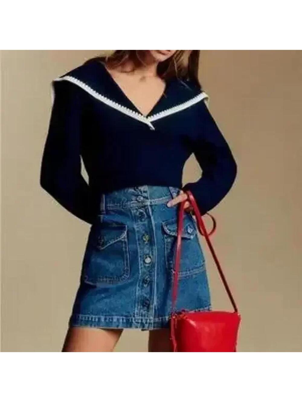 Sezane Bettie Skirt Deep Blue Size 36 US 4 New Without Tags